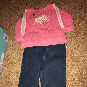 Pink Sweater with Jeans & Lace